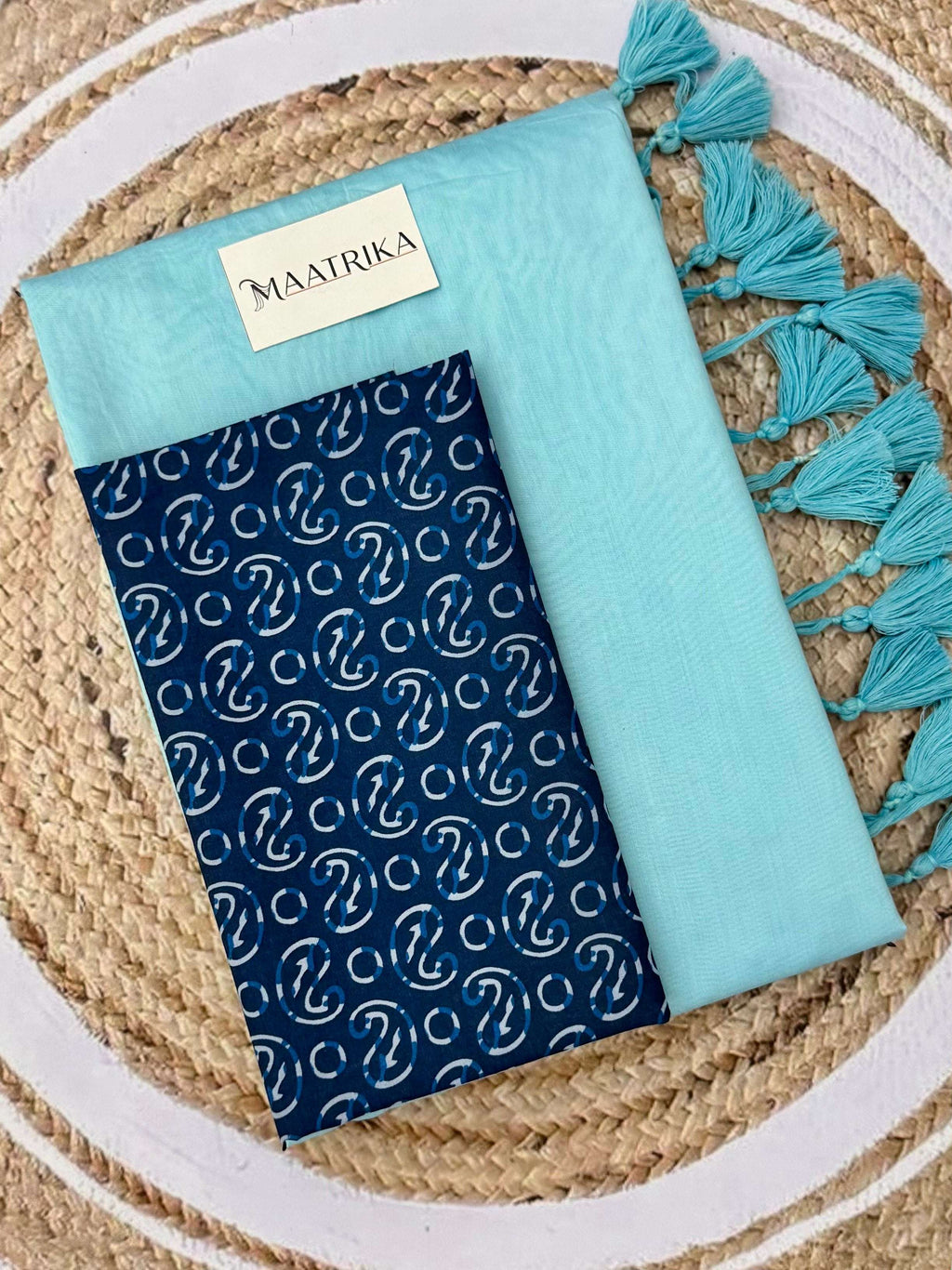 Premium Viscose Cotton Feel Plain Saree with Tassels & Printed Blouse | Soft Lightweight Daily Wear Saree | 0% Polyester | Sky Blue Color Saree