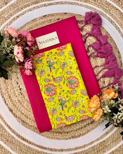 Rani Pink Premium viscose cotten plain saree