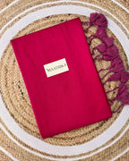 Premium Viscose Cotton Feel Plain Saree with Tassels & Printed Blouse | Soft Lightweight Daily Wear Saree | 0% Polyester | Rani Pink Color Saree