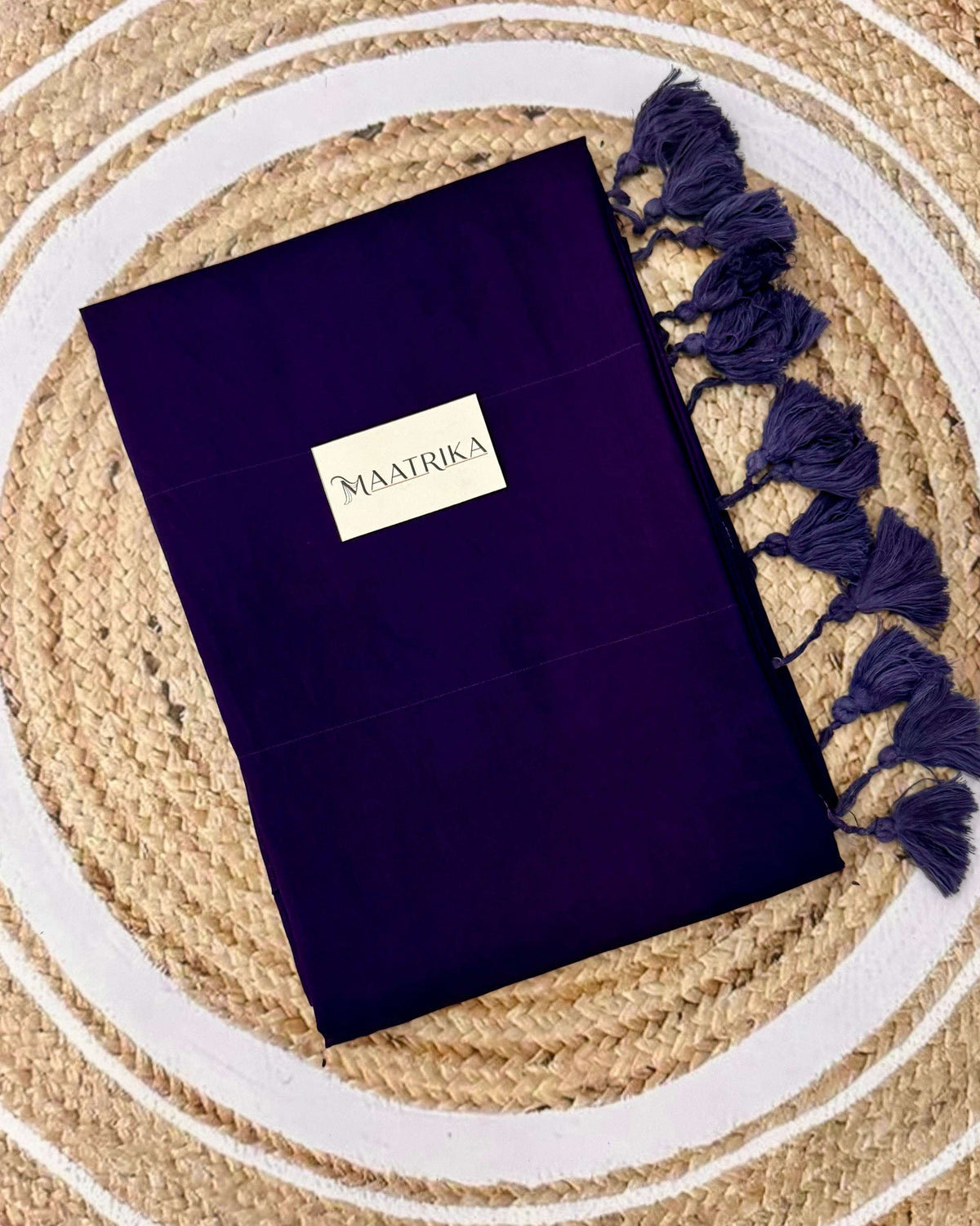 Premium Viscose Cotton Feel Plain Saree with Tassels & Printed Blouse | Soft Lightweight Daily Wear Saree | 0% Polyester | Dark Purple Color Saree