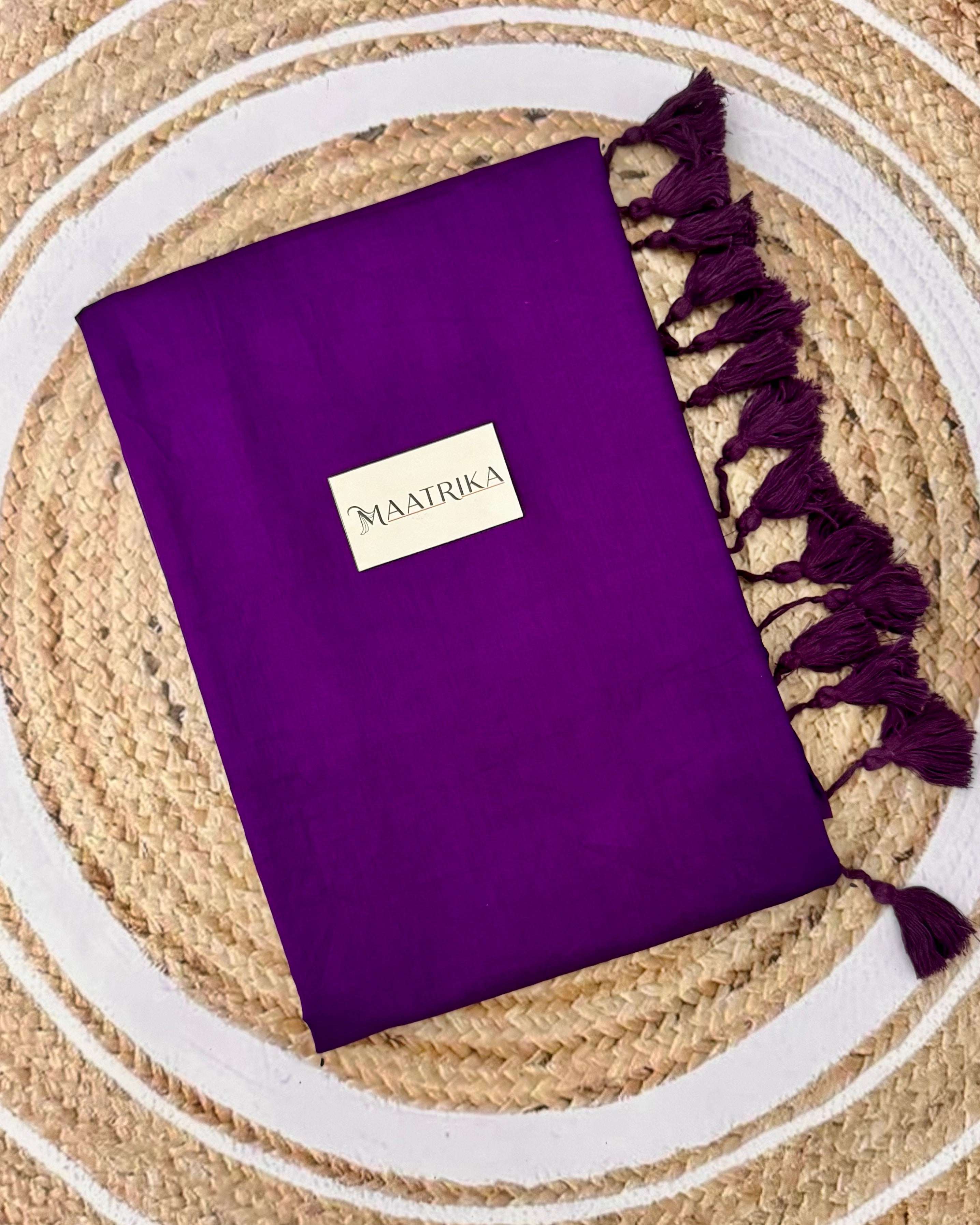 Premium Viscose Cotton Feel Plain Saree with Tassels & Printed Blouse | Soft Lightweight Daily Wear Saree | 0% Polyester | Light Purple Saree