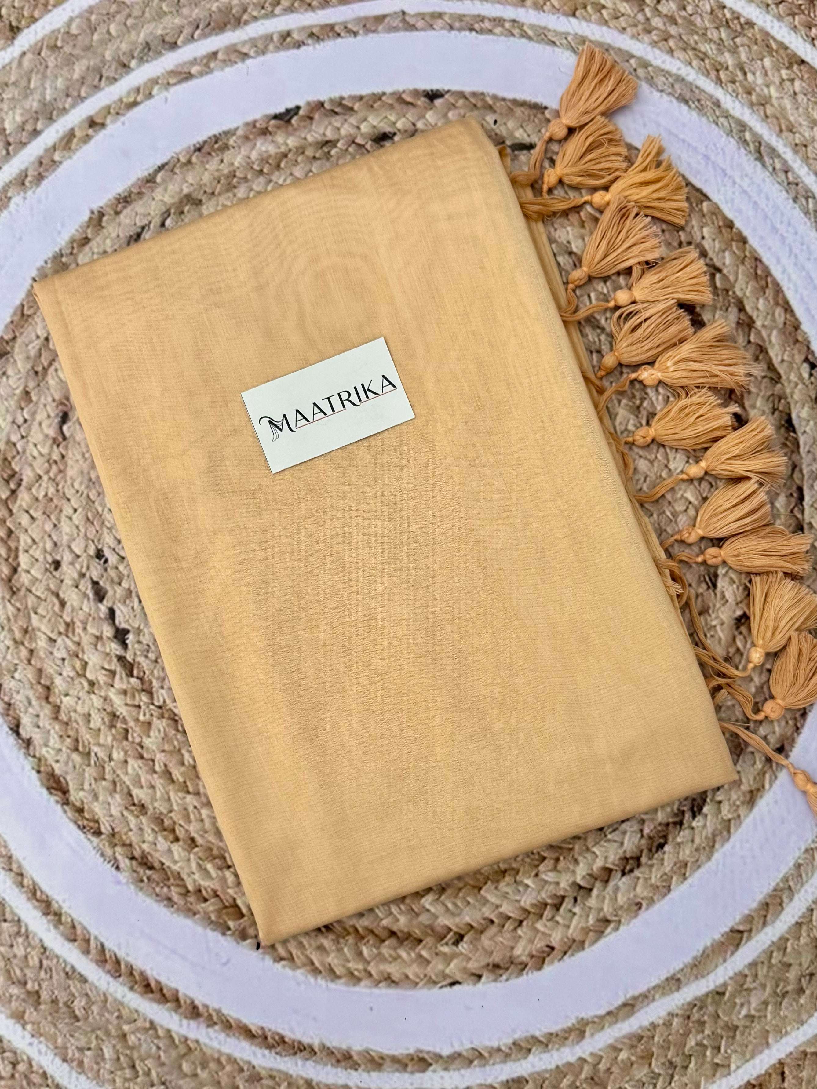 Premium Viscose Cotton Feel Plain Saree with Tassels & Printed Blouse | Soft Lightweight Daily Wear Saree | 0% Polyester | Cream Color Saree