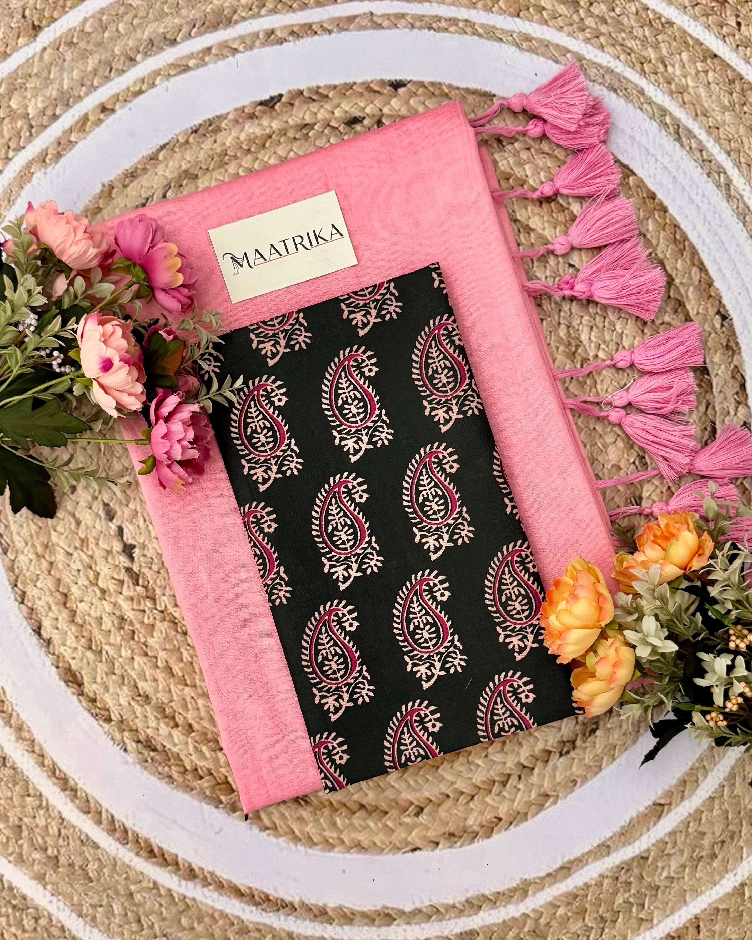Premium Viscose Cotton Feel Plain Saree with Tassels & Printed Blouse | Soft Lightweight Daily Wear Saree | 0% Polyester | Baby Pink Color Saree
