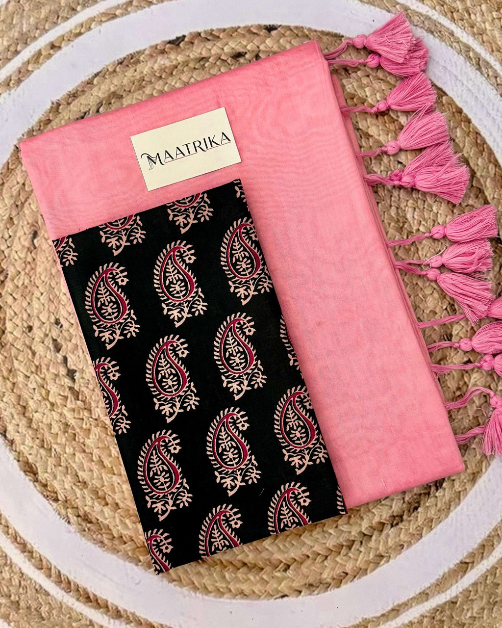 Premium Viscose Cotton Feel Plain Saree with Tassels & Printed Blouse | Soft Lightweight Daily Wear Saree | 0% Polyester | Baby Pink Color Saree