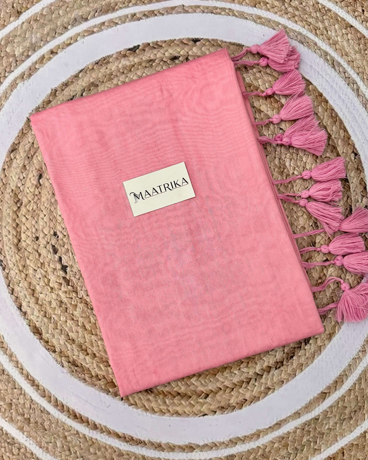 Premium Viscose Cotton Feel Plain Saree with Tassels & Printed Blouse | Soft Lightweight Daily Wear Saree | 0% Polyester | Baby Pink Color Saree
