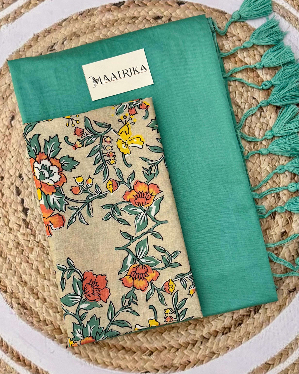 Premium Viscose Cotton Feel Plain Saree with Tassels & Printed Blouse | Soft Lightweight Daily Wear Saree | 0% Polyester | Teal Color Saree