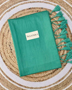 Premium Viscose Cotton Feel Plain Saree with Tassels & Printed Blouse | Soft Lightweight Daily Wear Saree | 0% Polyester | Teal Color Saree
