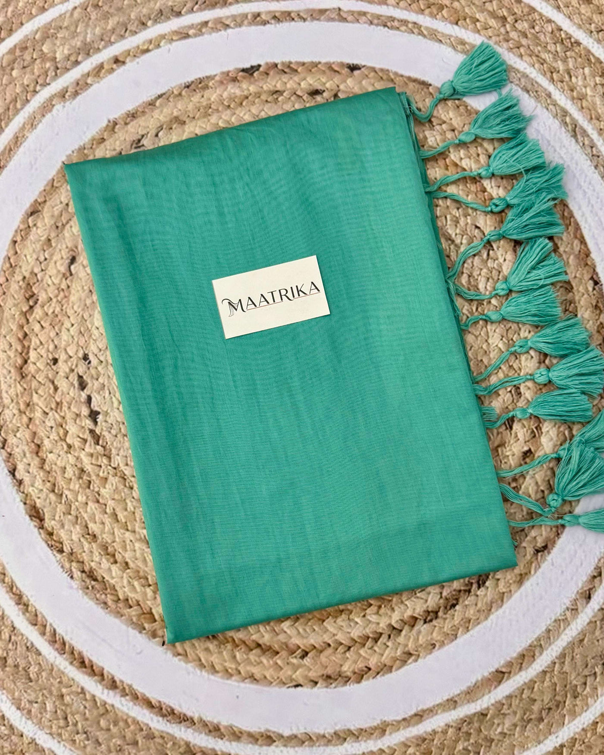 Premium Viscose Cotton Feel Plain Saree with Tassels & Printed Blouse | Soft Lightweight Daily Wear Saree | 0% Polyester | Teal Color Saree