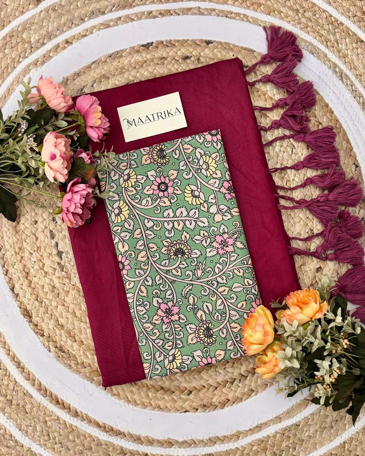 Premium Viscose Cotton Feel Plain Saree with Tassels & Printed Blouse | Soft Lightweight Daily Wear Saree | 0% Polyester | Wine Color Saree