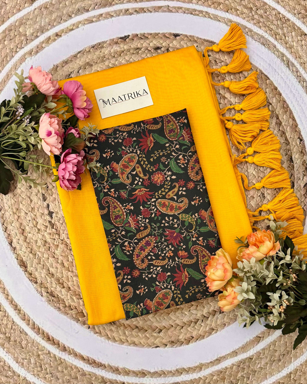 Premium Viscose Cotton Feel Plain Saree with Tassels & Printed Blouse | Soft Lightweight Daily Wear Saree | 0% Polyester | Yellow Color Saree