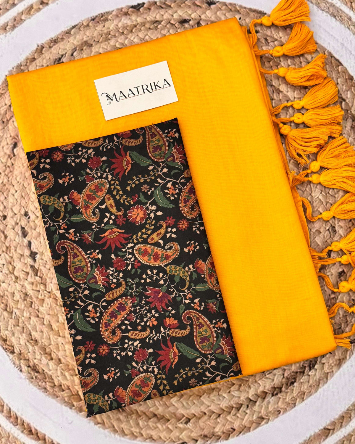 Premium Viscose Cotton Feel Plain Saree with Tassels & Printed Blouse | Soft Lightweight Daily Wear Saree | 0% Polyester | Yellow Color Saree