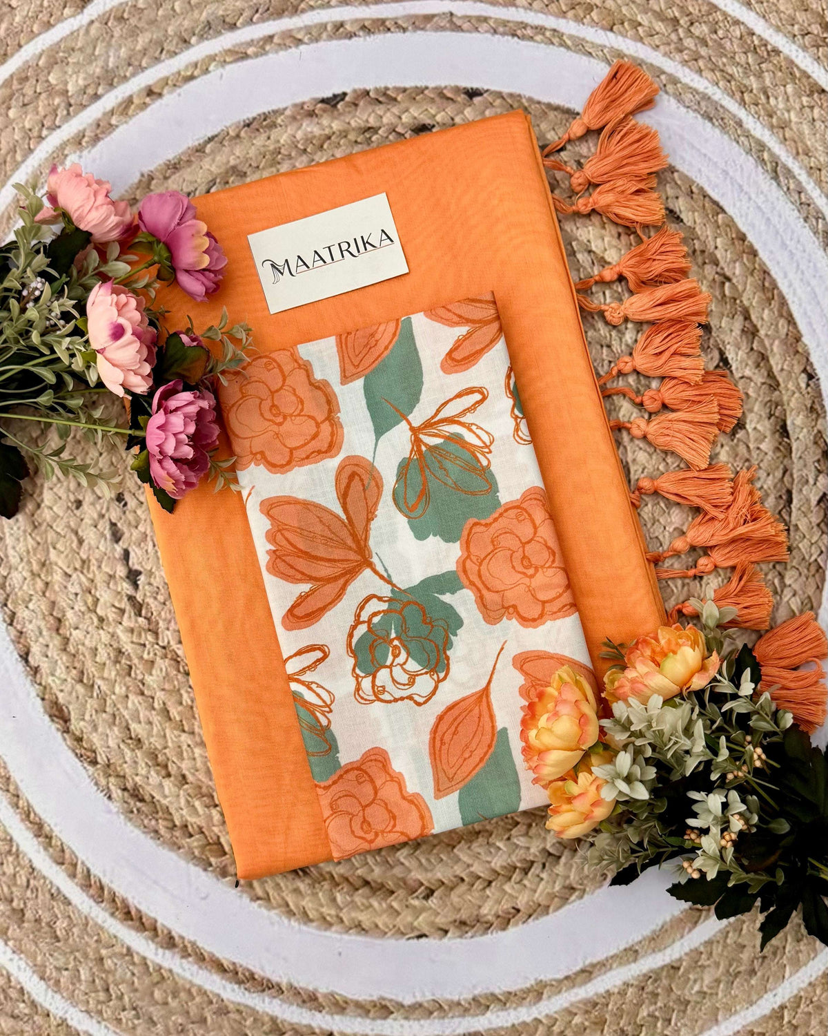 Premium Viscose Cotton Feel Plain Saree with Tassels & Printed Blouse | Soft Lightweight Daily Wear Saree | 0% Polyester| | Light Orange Color Saree