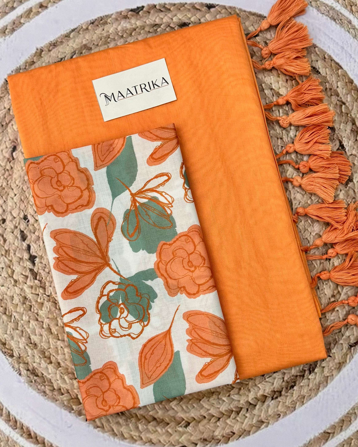 Premium Viscose Cotton Feel Plain Saree with Tassels & Printed Blouse | Soft Lightweight Daily Wear Saree | 0% Polyester| | Light Orange Color Saree