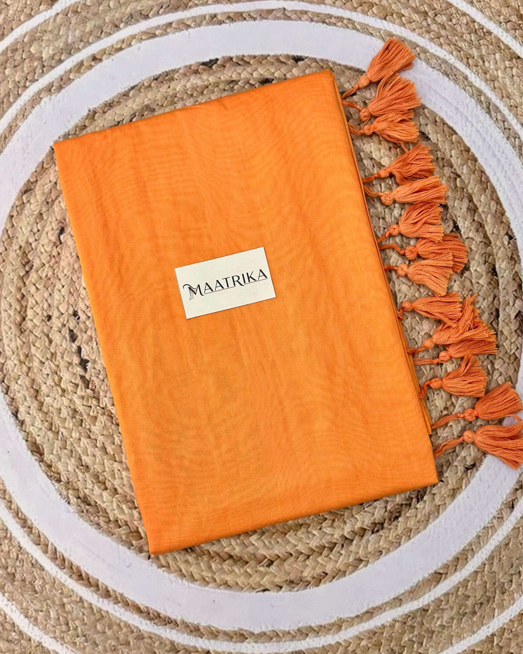 Premium Viscose Cotton Feel Plain Saree with Tassels & Printed Blouse | Soft Lightweight Daily Wear Saree | 0% Polyester| | Light Orange Color Saree
