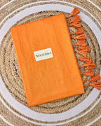Premium Viscose Cotton Feel Plain Saree with Tassels & Printed Blouse | Soft Lightweight Daily Wear Saree | 0% Polyester| | Light Orange Color Saree