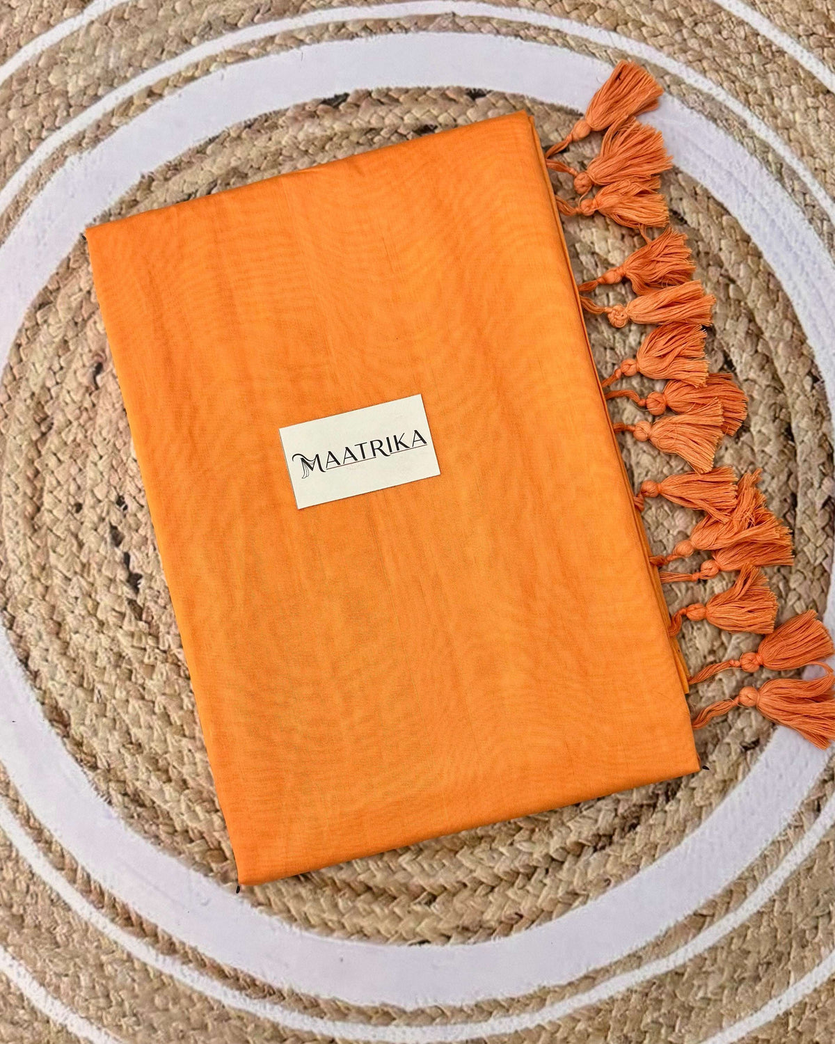 Premium Viscose Cotton Feel Plain Saree with Tassels & Printed Blouse | Soft Lightweight Daily Wear Saree | 0% Polyester| | Light Orange Color Saree