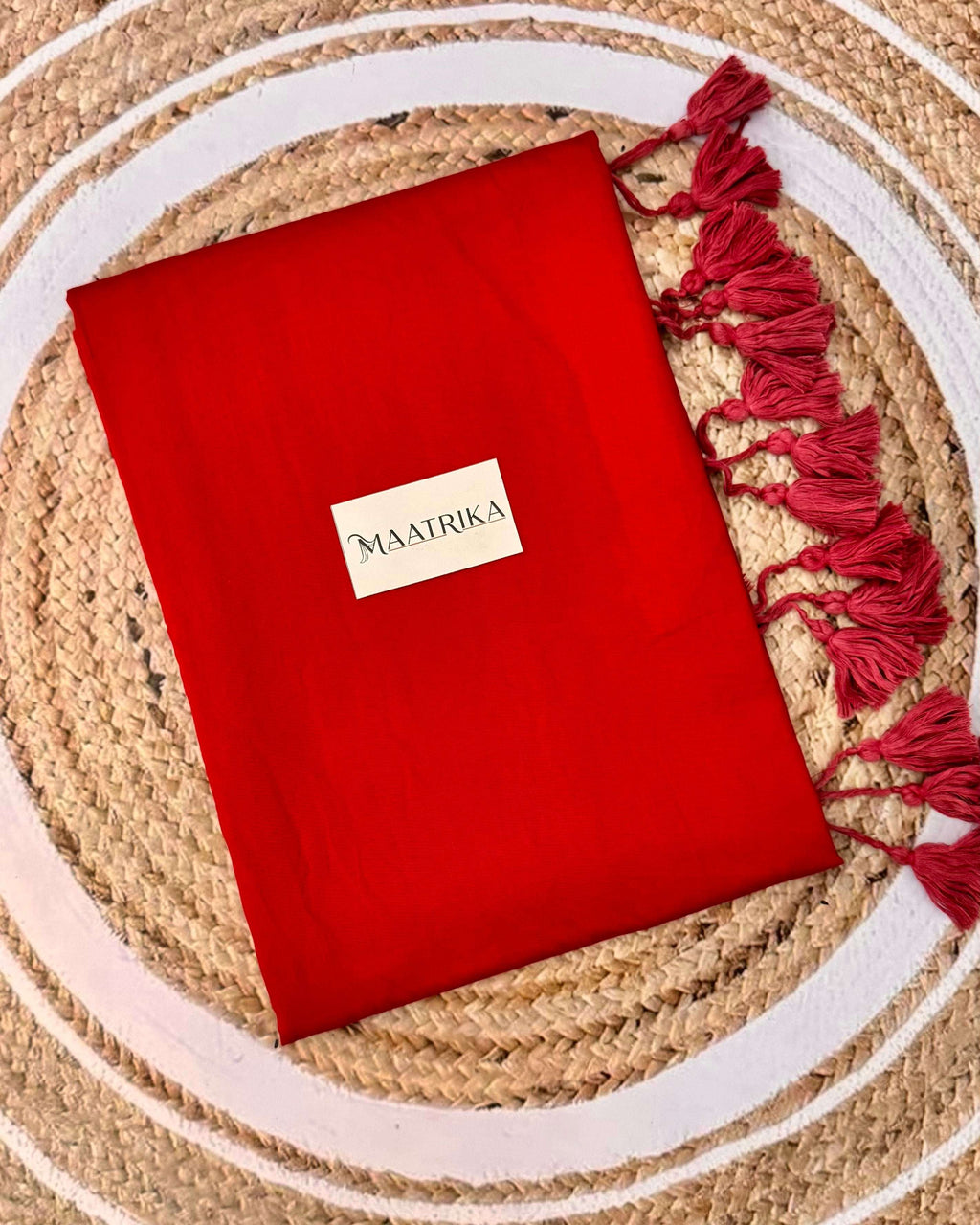Premium Viscose Cotton Feel Plain Saree with Tassels & Printed Blouse | Soft Lightweight Daily Wear Saree | 0% Polyester | Red Color Saree
