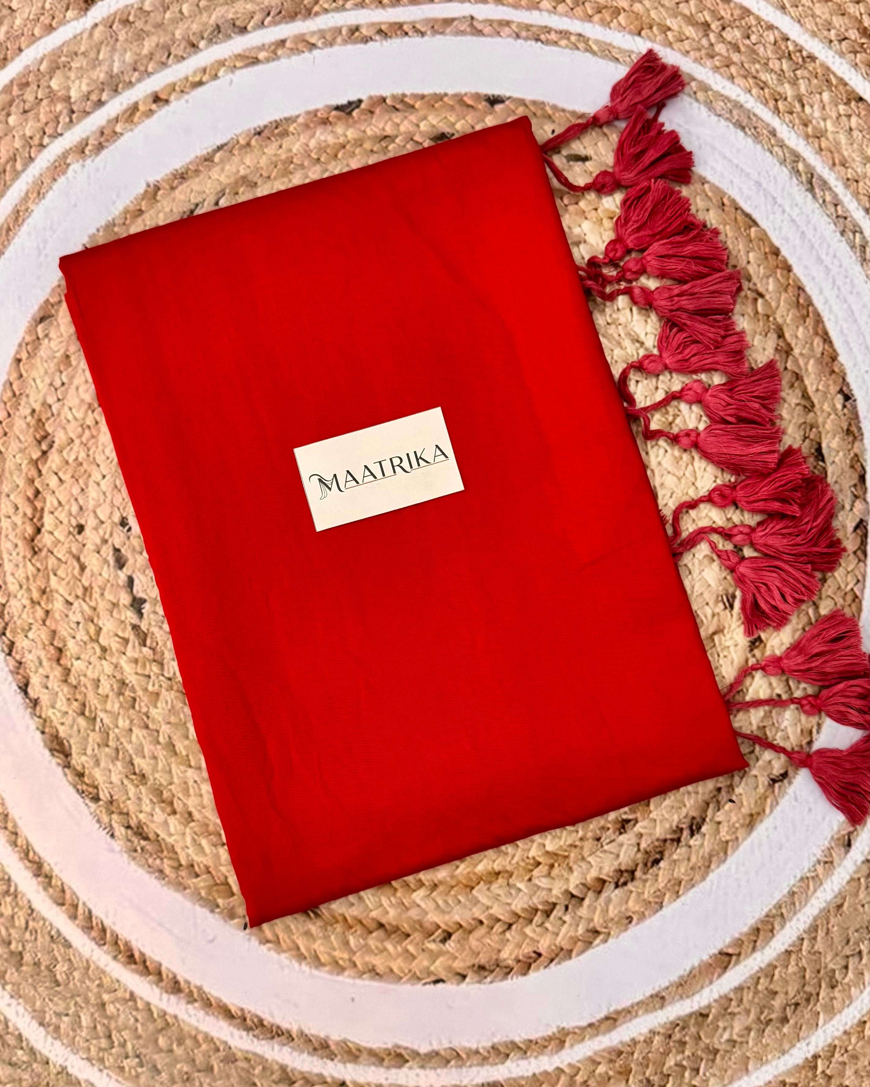 Premium Viscose Cotton Feel Plain Saree with Tassels & Printed Blouse | Soft Lightweight Daily Wear Saree | 0% Polyester | Red Color Saree