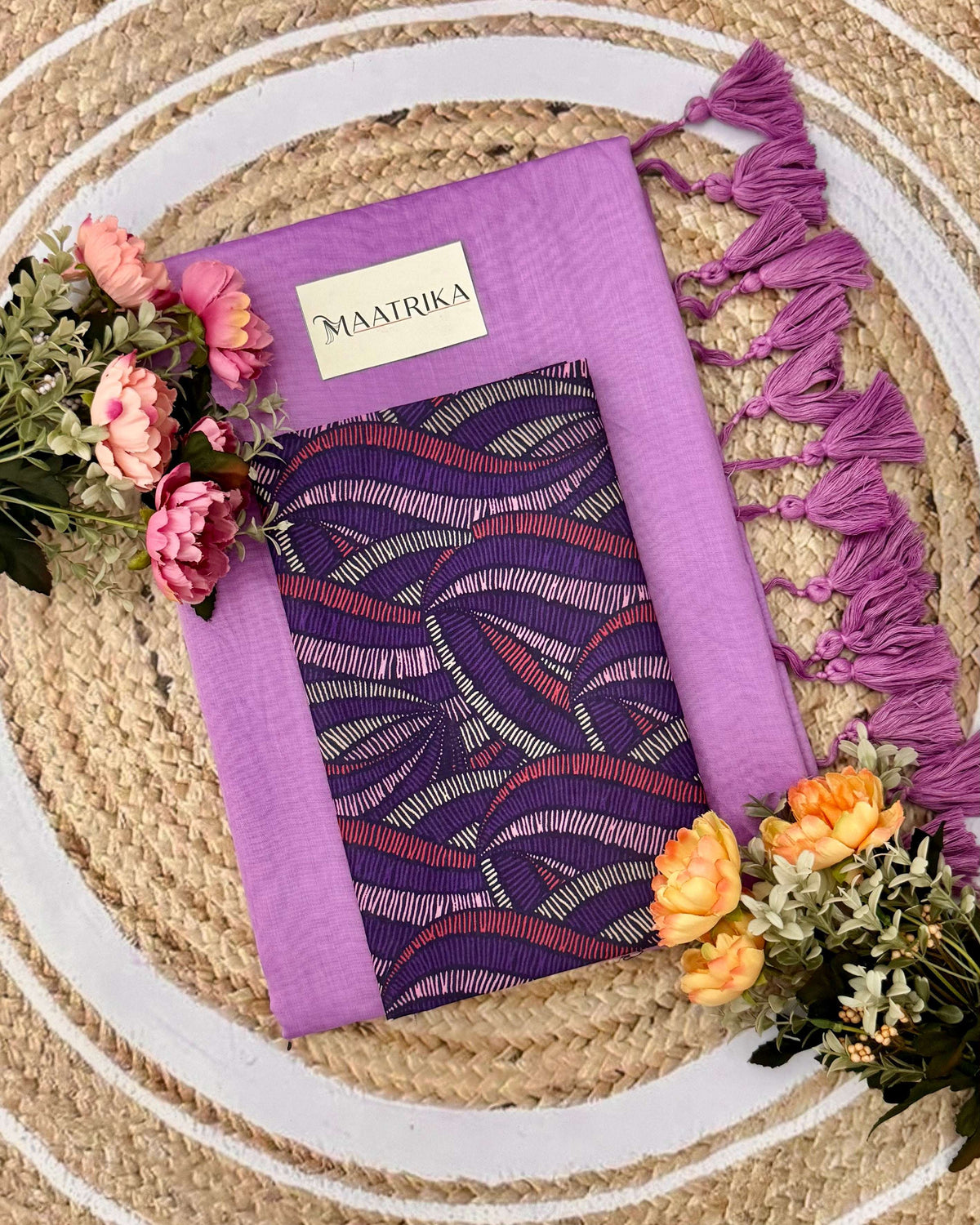 Premium Viscose Cotton Feel Plain Saree with Tassels & Printed Blouse | Soft Lightweight Daily Wear Saree | 0% Polyester | Lavender Color Saree