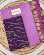 Premium Viscose Cotton Feel Plain Saree with Tassels & Printed Blouse | Soft Lightweight Daily Wear Saree | 0% Polyester | Lavender Color Saree