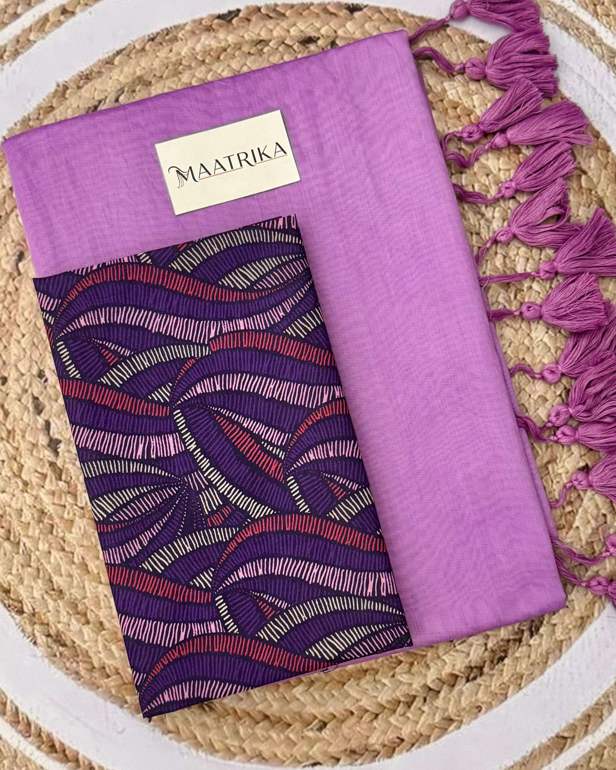 Premium Viscose Cotton Feel Plain Saree with Tassels & Printed Blouse | Soft Lightweight Daily Wear Saree | 0% Polyester | Lavender Color Saree