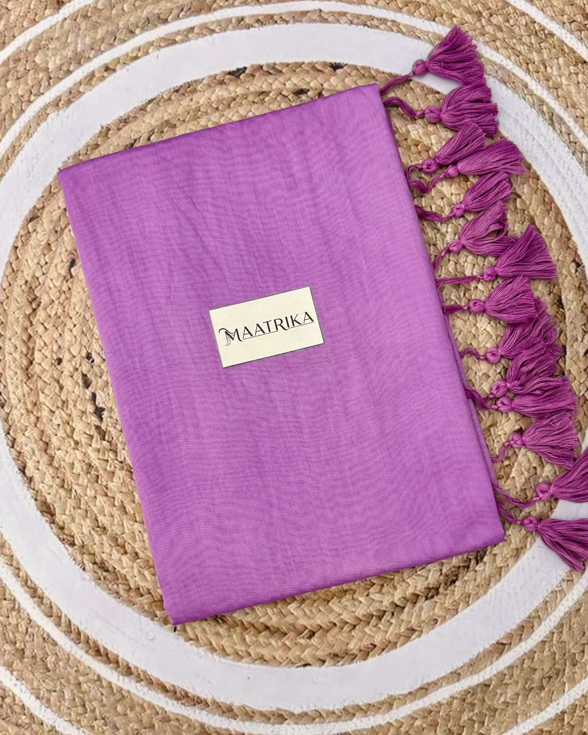 Premium Viscose Cotton Feel Plain Saree with Tassels & Printed Blouse | Soft Lightweight Daily Wear Saree | 0% Polyester | Lavender Color Saree