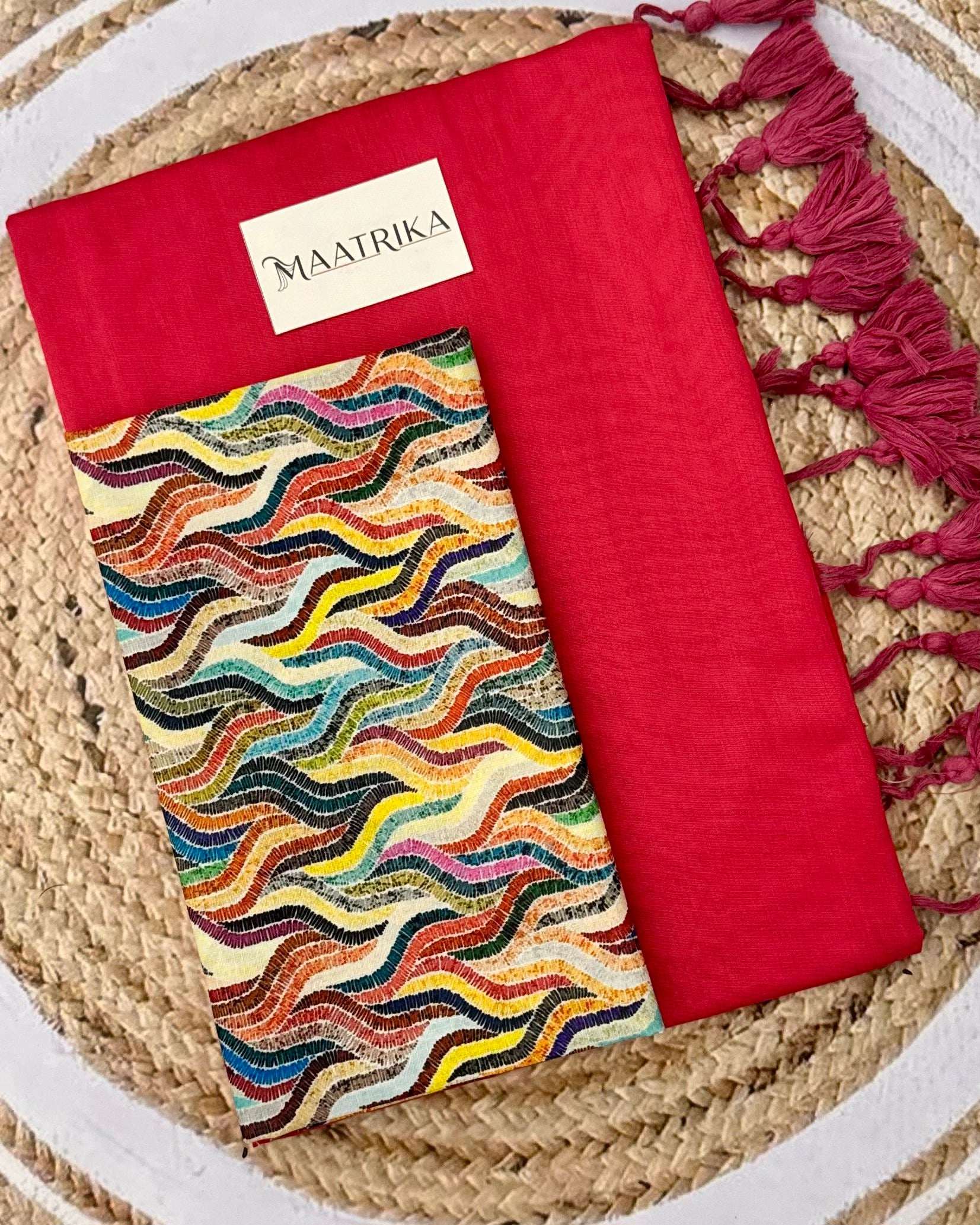 Premium Viscose Cotton Feel Plain Saree with Tassels & Printed Blouse | Soft Lightweight Daily Wear Saree | 0% Polyester | Reddish Pink Color Saree