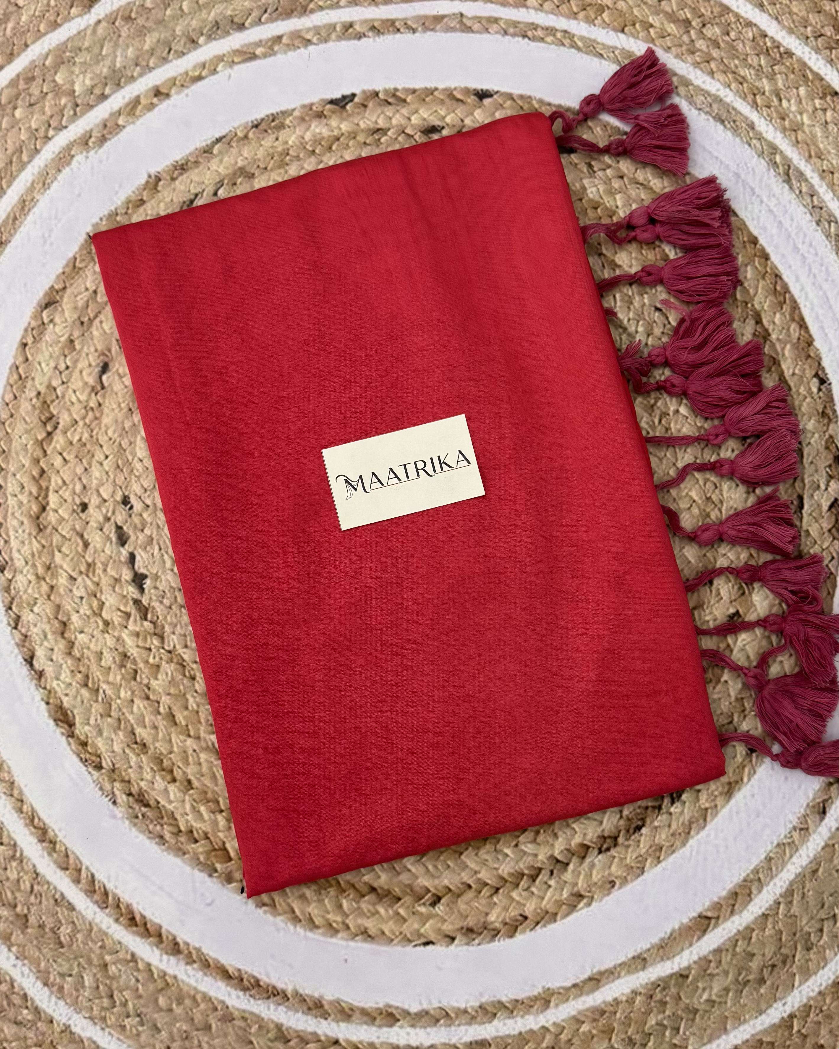 Premium Viscose Cotton Feel Plain Saree with Tassels & Printed Blouse | Soft Lightweight Daily Wear Saree | 0% Polyester | Reddish Pink Color Saree