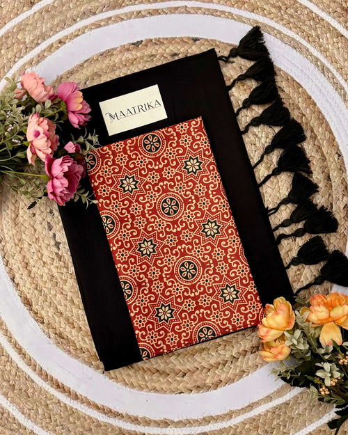 Premium Viscose Cotton Feel Plain Saree with Tassels & Printed Blouse | Soft Lightweight Daily Wear Saree | 0% Polyester | Black Color Saree