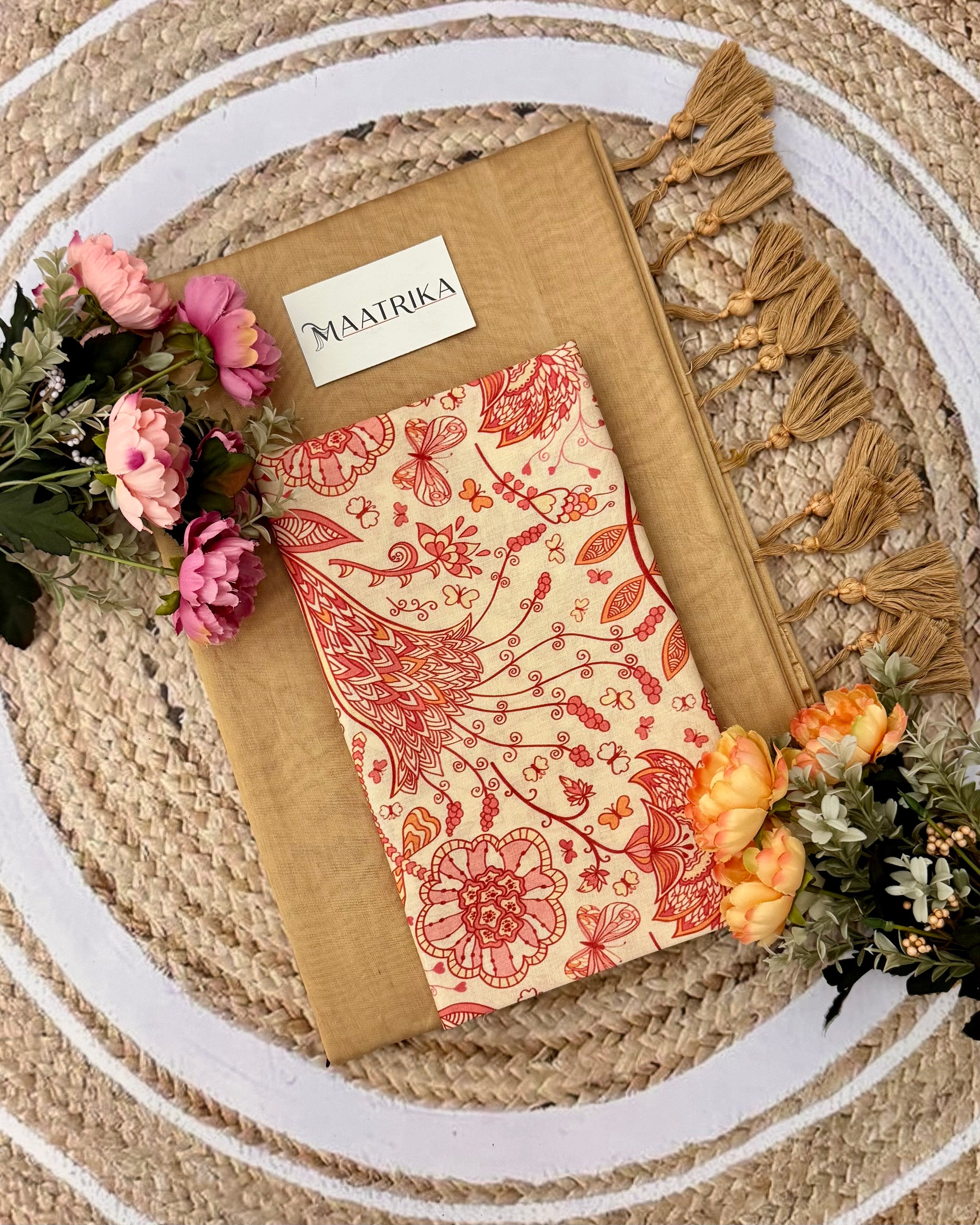 Premium Viscose Cotton Feel Plain Saree with Tassels & Printed Blouse | Soft Lightweight Daily Wear Saree | 0% Polyester | Copper Color Saree