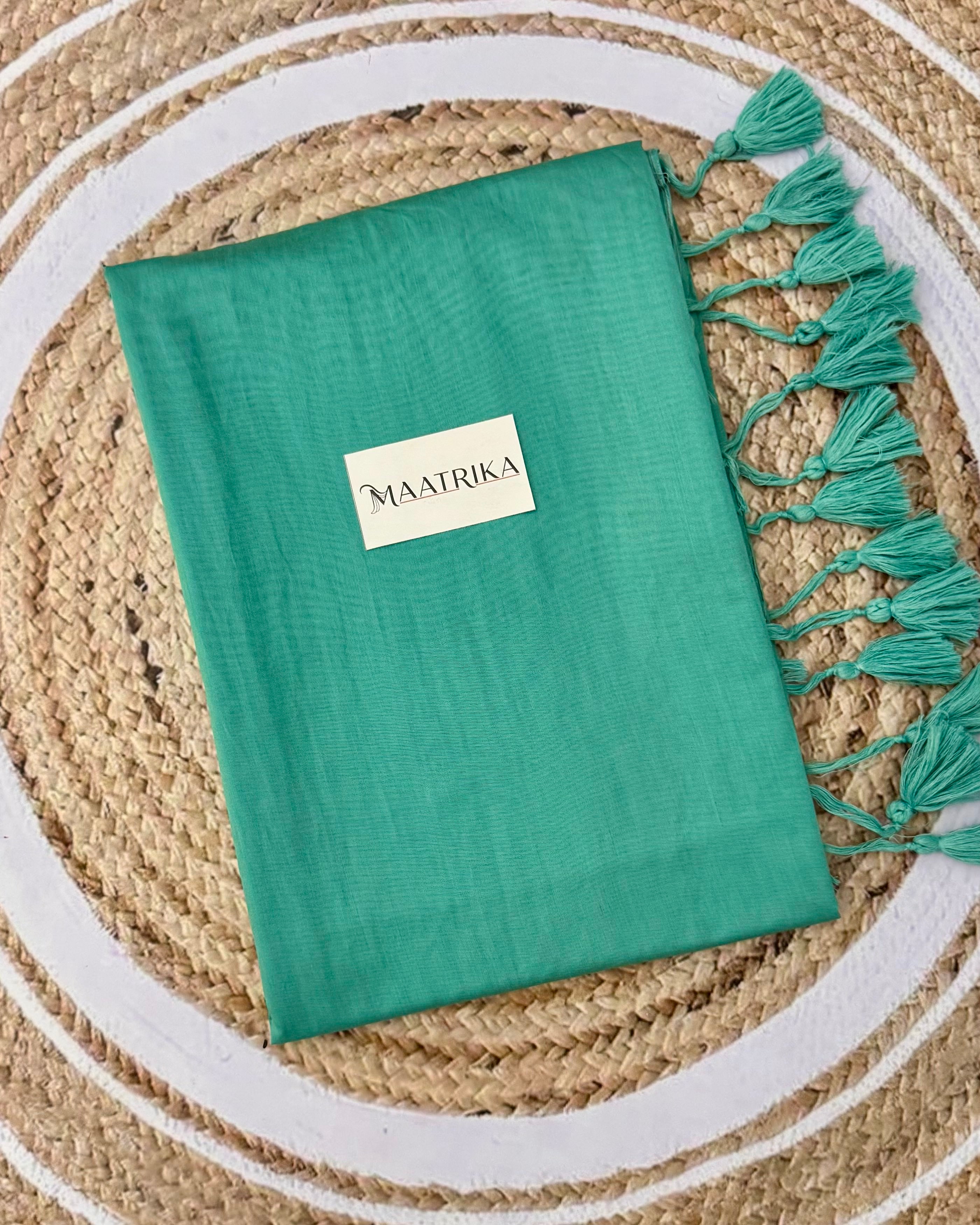 Premium Viscose Cotton Feel Plain Saree with Tassels & Printed Blouse | Soft Lightweight Daily Wear Saree | 0% Polyester | Teal Color Saree