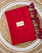Premium Viscose Cotton Feel Plain Saree with Tassels & Printed Blouse | Soft Lightweight Daily Wear Saree | 0% Polyester | Reddish Pink Color Saree