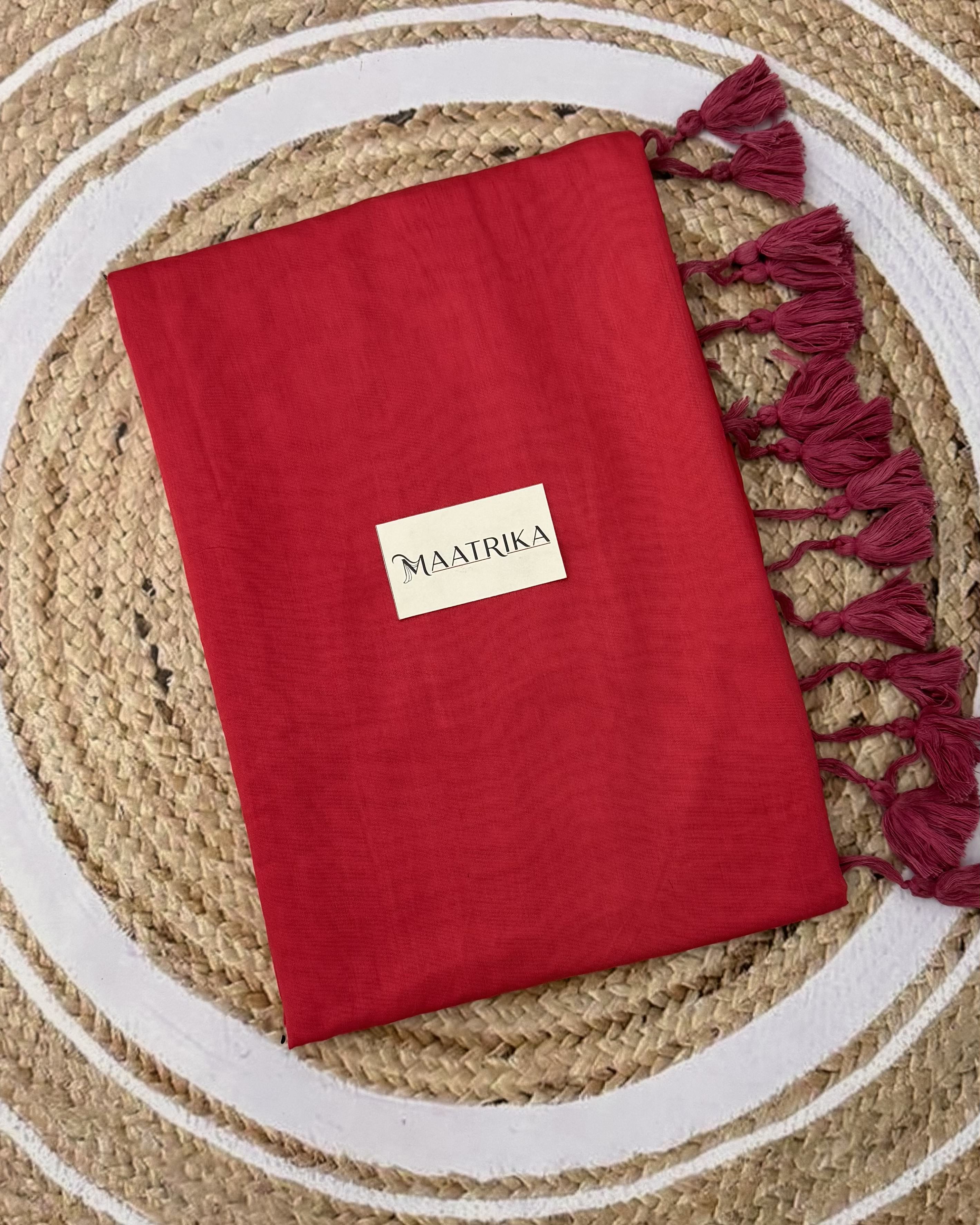 Premium Viscose Cotton Feel Plain Saree with Tassels & Printed Blouse | Soft Lightweight Daily Wear Saree | 0% Polyester | Reddish Pink Color Saree