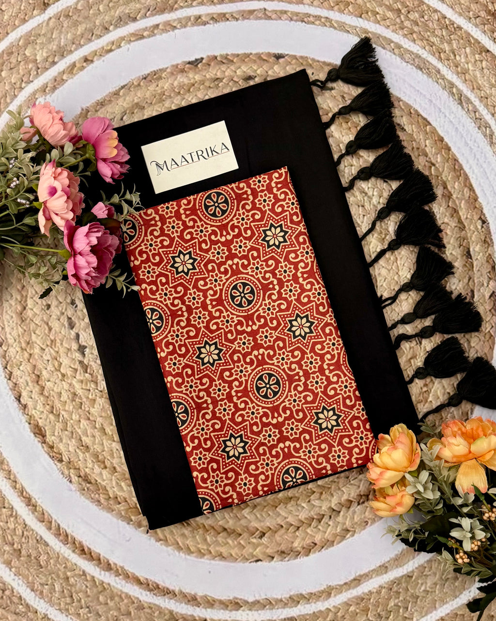 Premium Viscose Cotton Feel Plain Saree with Tassels & Printed Blouse | Soft Lightweight Daily Wear Saree | 0% Polyester | Black Color Saree