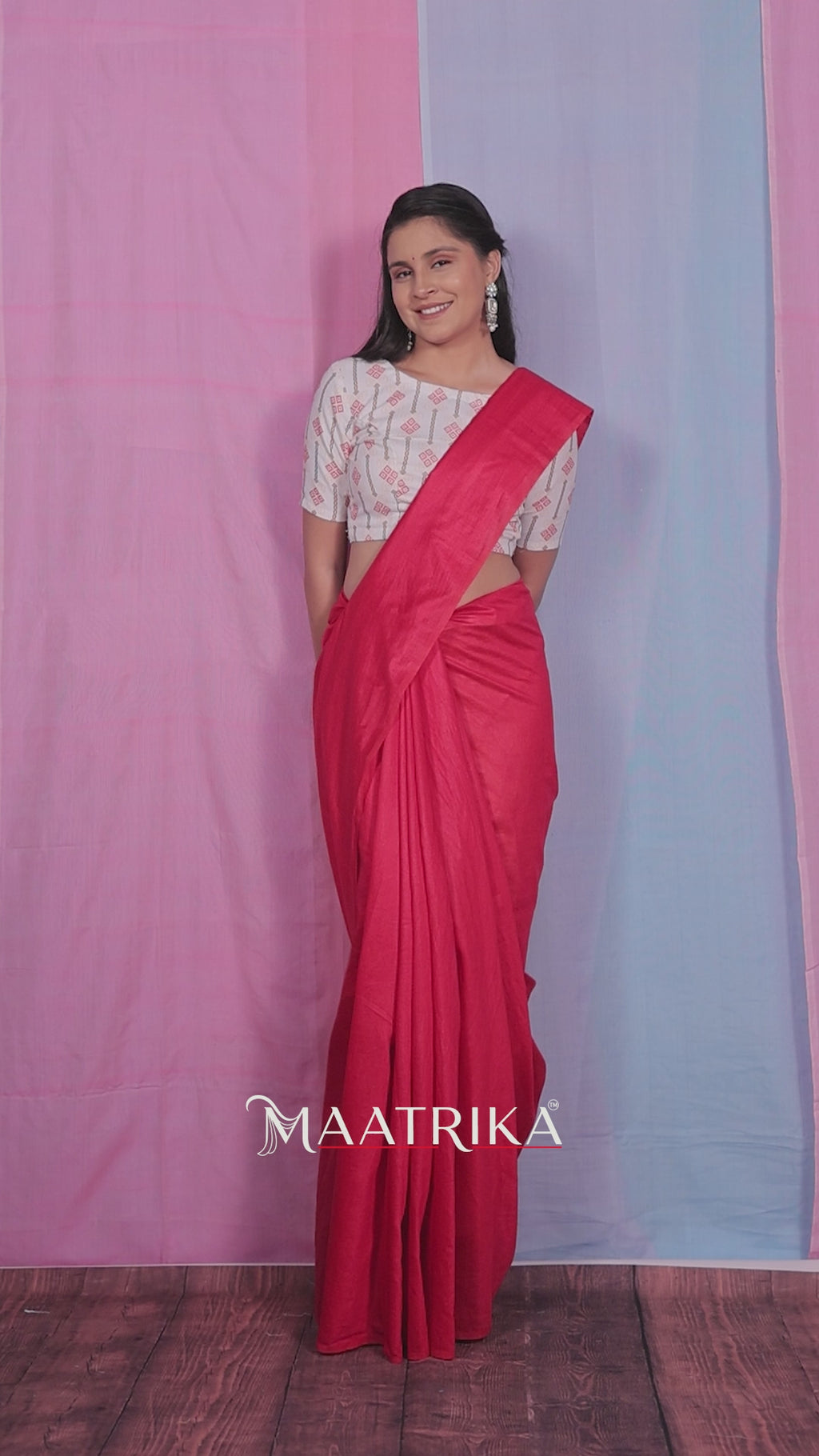 Premium Viscose Cotton Feel Plain Saree with Tassels & Printed Blouse | Soft Lightweight Daily Wear Saree | 0% Polyester | Red Color Saree