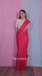 Premium Viscose Cotton Feel Plain Saree with Tassels & Printed Blouse | Soft Lightweight Daily Wear Saree | 0% Polyester | Red Color Saree