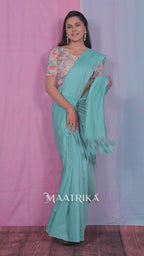 Premium Viscose Cotton Feel Plain Saree with Tassels & Printed Blouse | Soft Lightweight Daily Wear Saree | 0% Polyester | Teal Color Saree