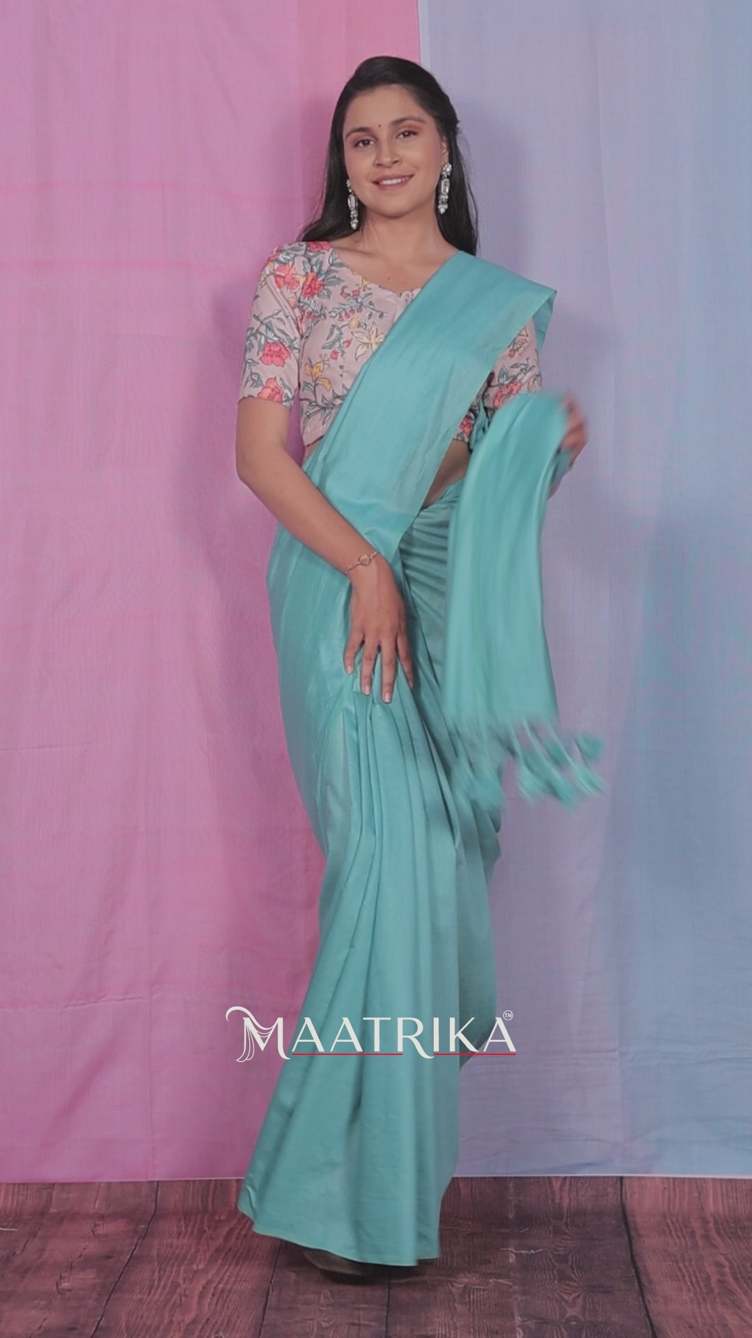 Premium Viscose Cotton Feel Plain Saree with Tassels & Printed Blouse | Soft Lightweight Daily Wear Saree | 0% Polyester | Teal Color Saree