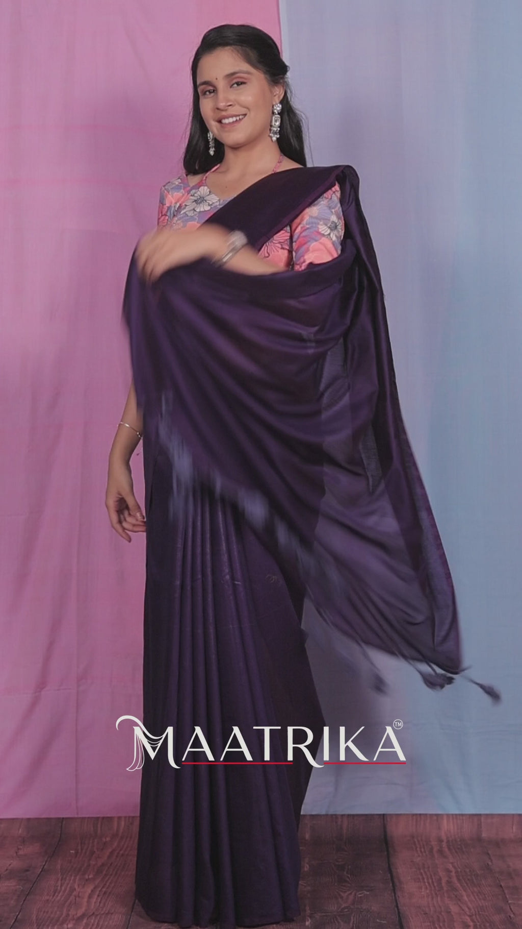Premium Viscose Cotton Feel Plain Saree with Tassels & Printed Blouse | Soft Lightweight Daily Wear Saree | 0% Polyester | Dark Purple Color Saree