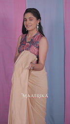 Premium Viscose Cotton Feel Plain Saree with Tassels & Printed Blouse | Soft Lightweight Daily Wear Saree | 0% Polyester | Cream Color Saree