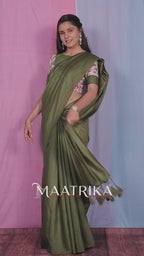 Premium Viscose Cotton Feel Plain Saree with Tassels & Printed Blouse | Soft Lightweight Daily Wear Saree | 0% Polyester | Mahendi Color Saree