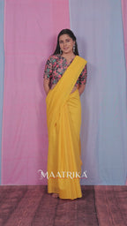 Premium Viscose Cotton Feel Plain Saree with Tassels & Printed Blouse | Soft Lightweight Daily Wear Saree | 0% Polyester | Yellow Color Saree