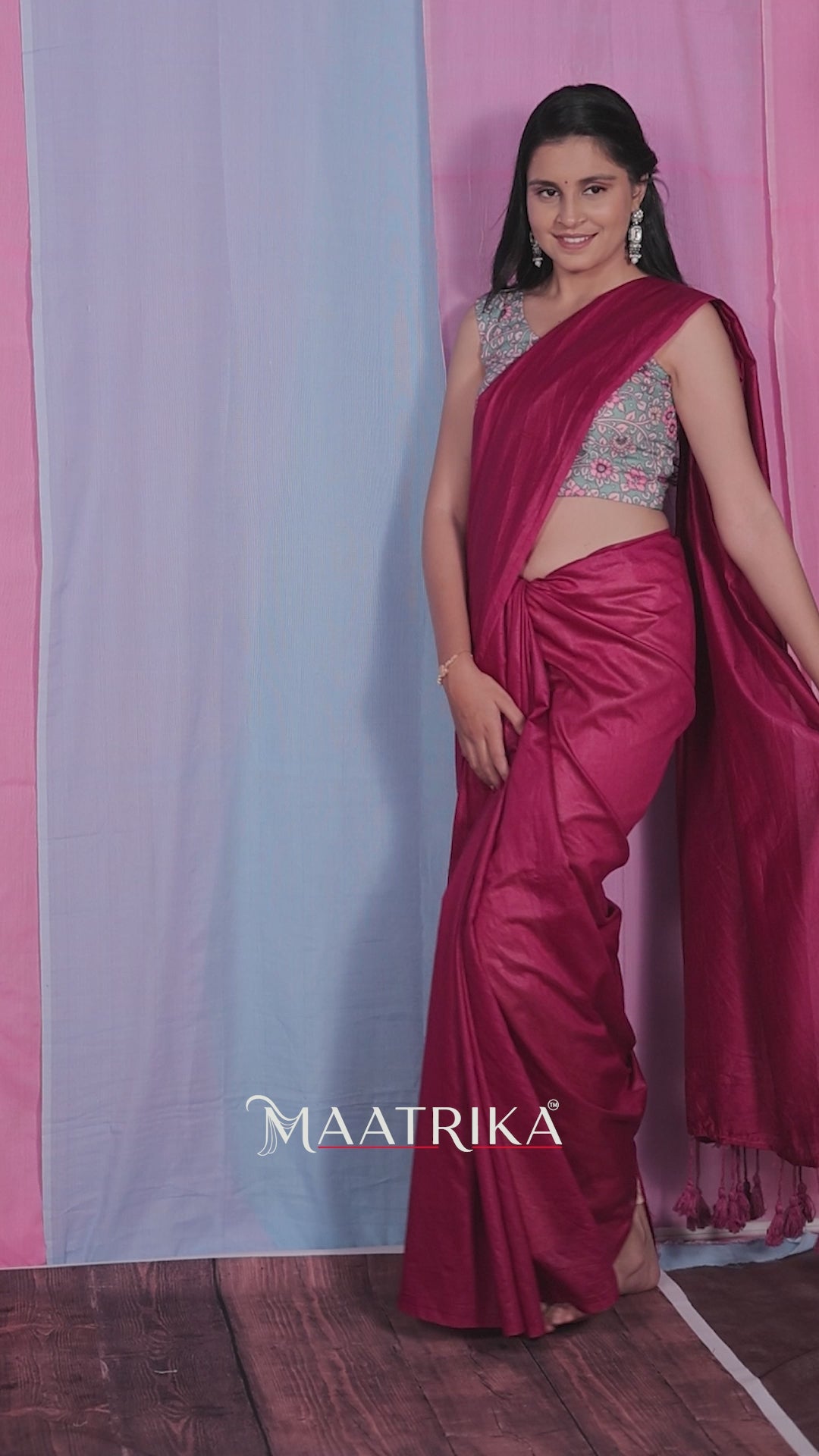 Premium Viscose Cotton Feel Plain Saree with Tassels & Printed Blouse | Soft Lightweight Daily Wear Saree | 0% Polyester | Wine Color Saree