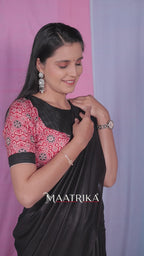 Premium Viscose Cotton Feel Plain Saree with Tassels & Printed Blouse | Soft Lightweight Daily Wear Saree | 0% Polyester | Black Color Saree