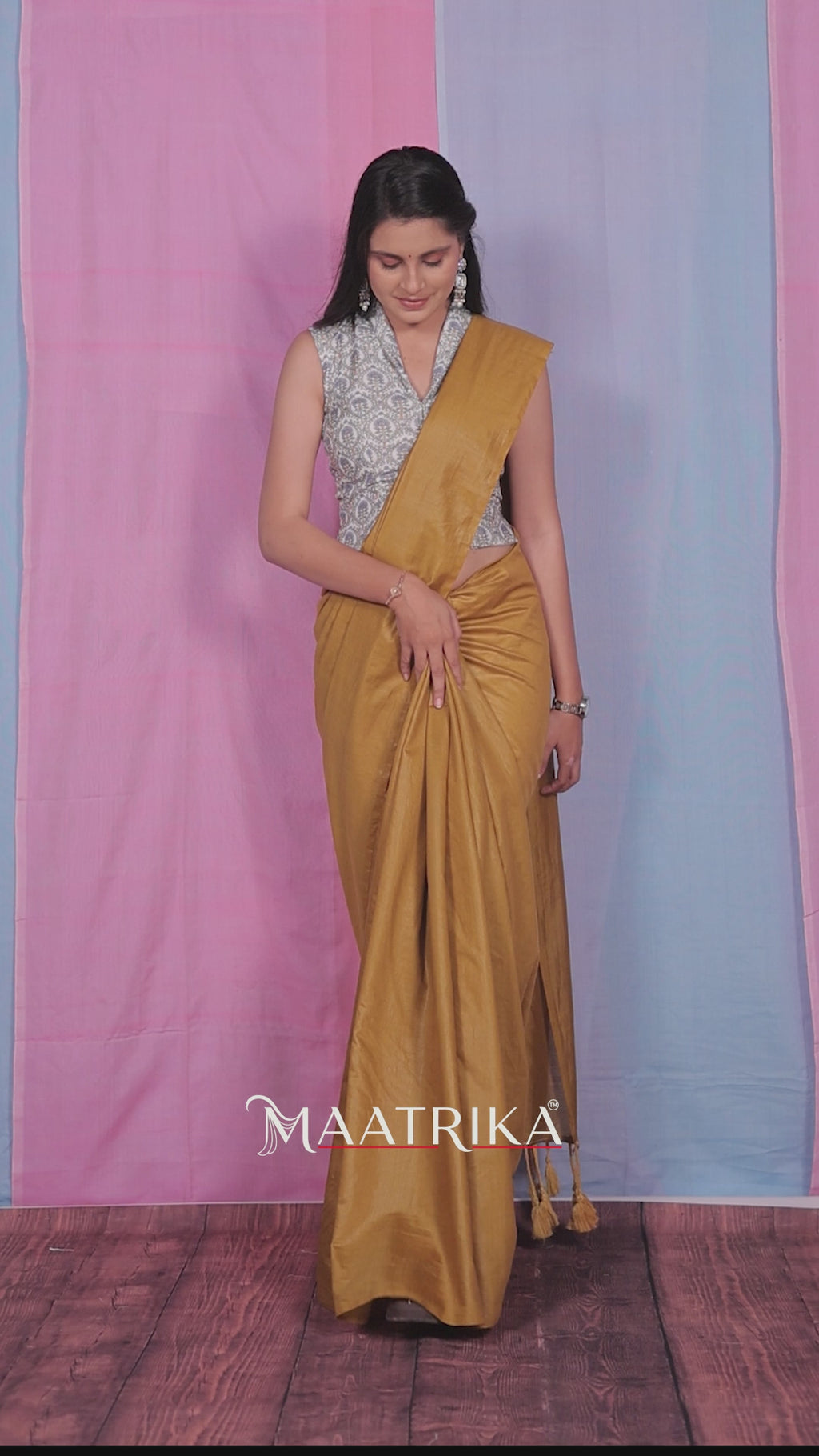Premium Viscose Cotton Feel Plain Saree with Tassels & Printed Blouse | Soft Lightweight Daily Wear Saree | 0% Polyester | Golden Color Saree