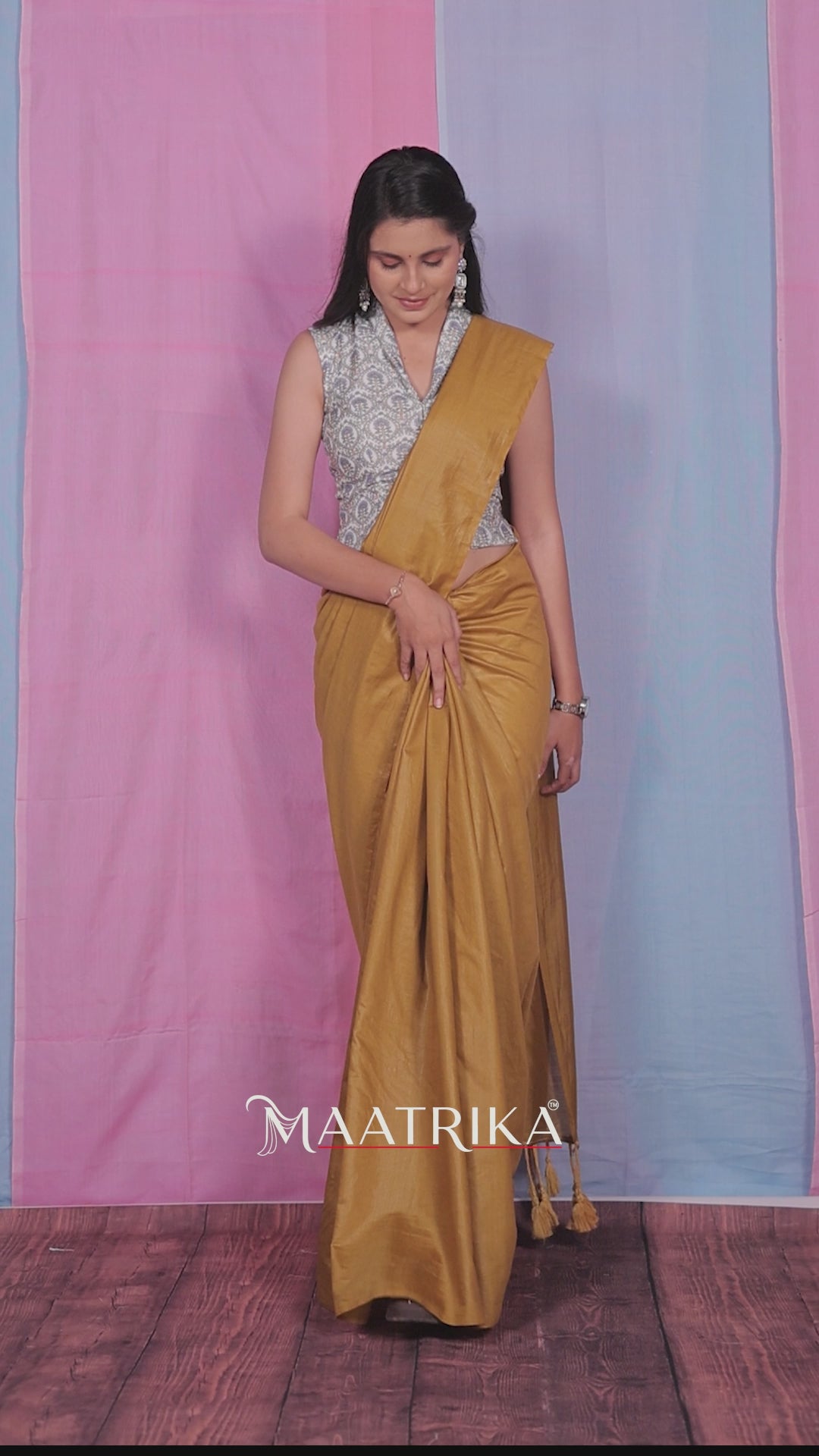 Premium Viscose Cotton Feel Plain Saree with Tassels & Printed Blouse | Soft Lightweight Daily Wear Saree | 0% Polyester | Golden Color Saree